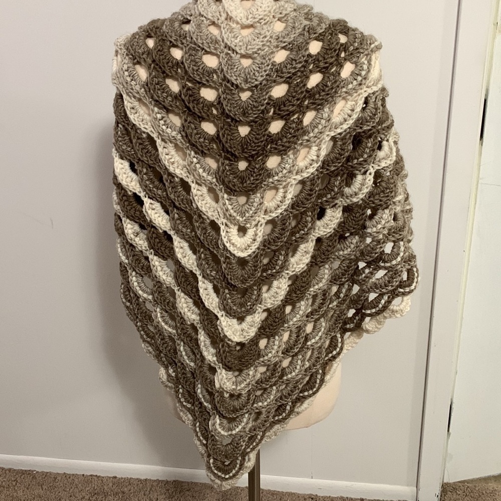Hand made crocheted Triangle wrap. Made with variegated yarn